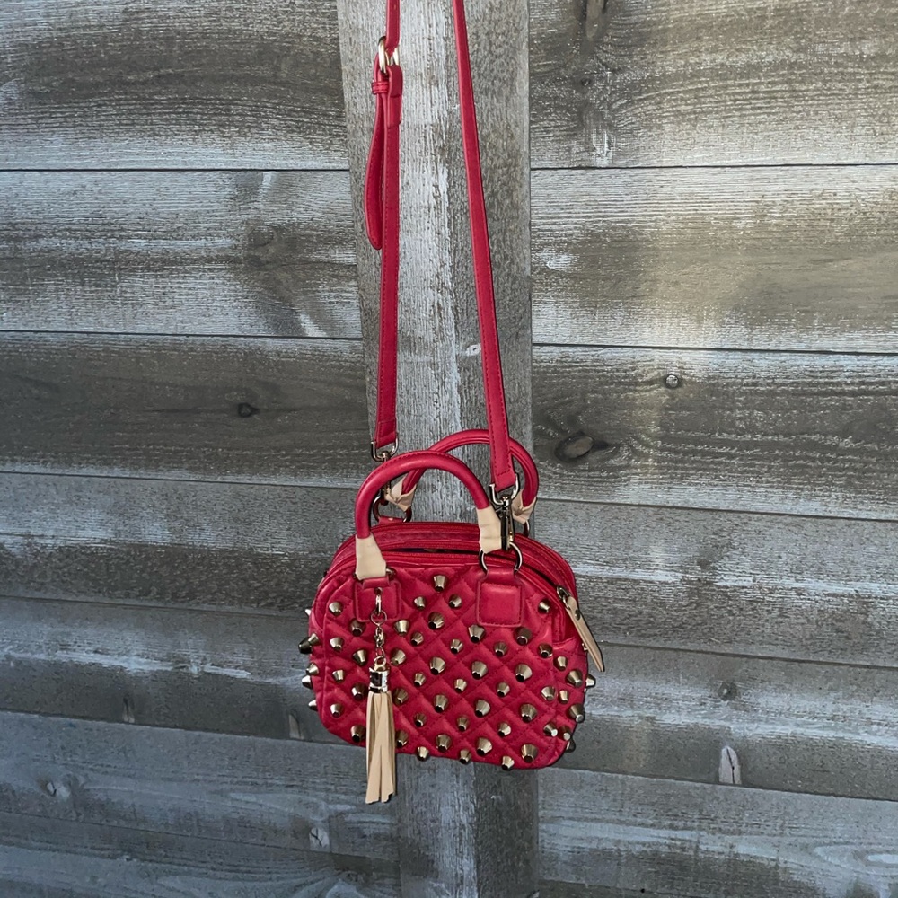 Vintage red bag with gold studs-From 70”s